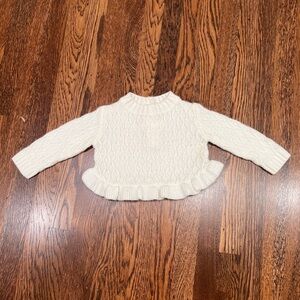 Janie and Jack girls white acrylic sweater with ruffle trim and button back